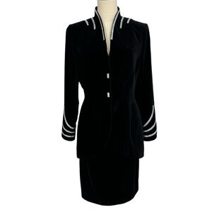 Vtg Thierry Mugler Black Velvet Jacket Skirt Suit 38/40 US 4/6 Rhinestones EUC!
